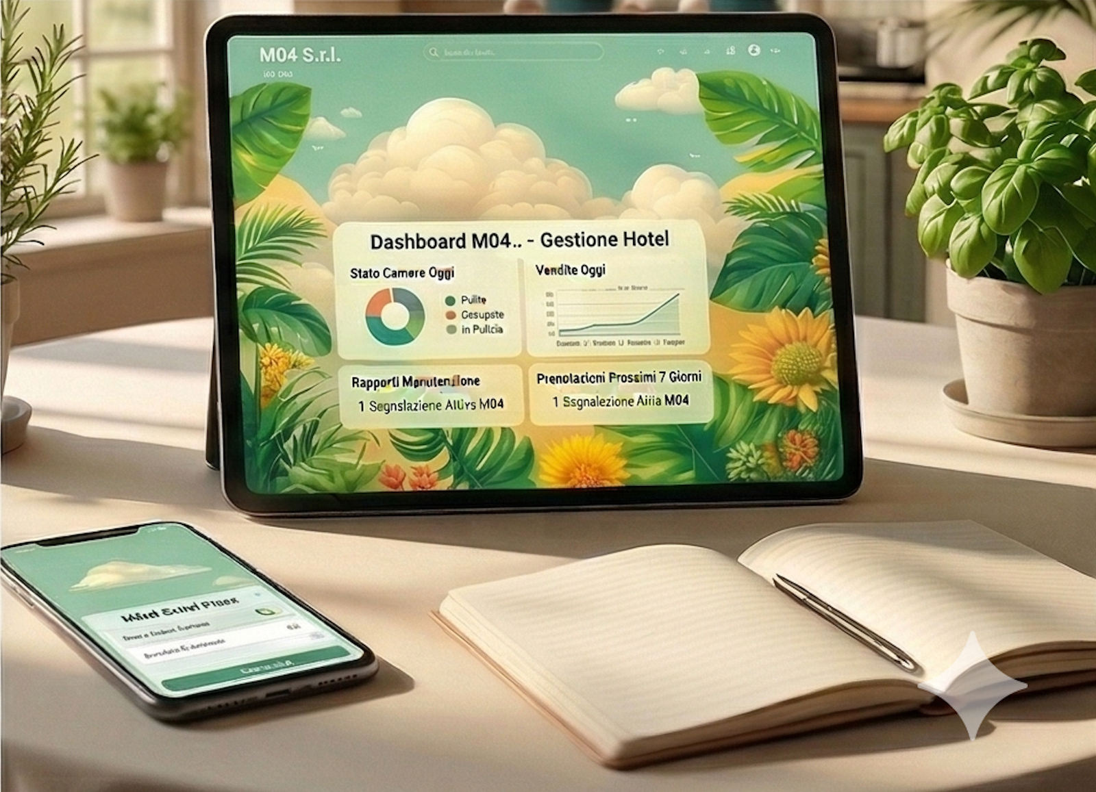 Dashboard M04_CASH Gestione Hotel su tablet e smartphone