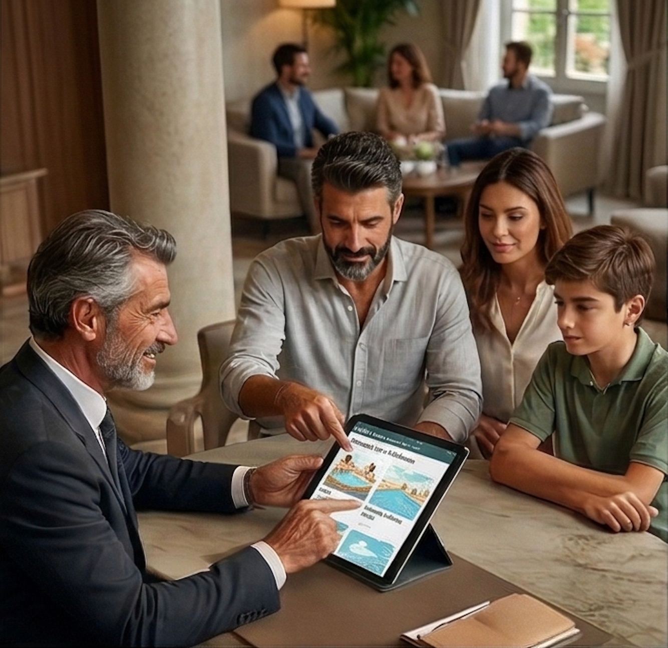 Concierge mostra i servizi M04_CASH a una famiglia ospite