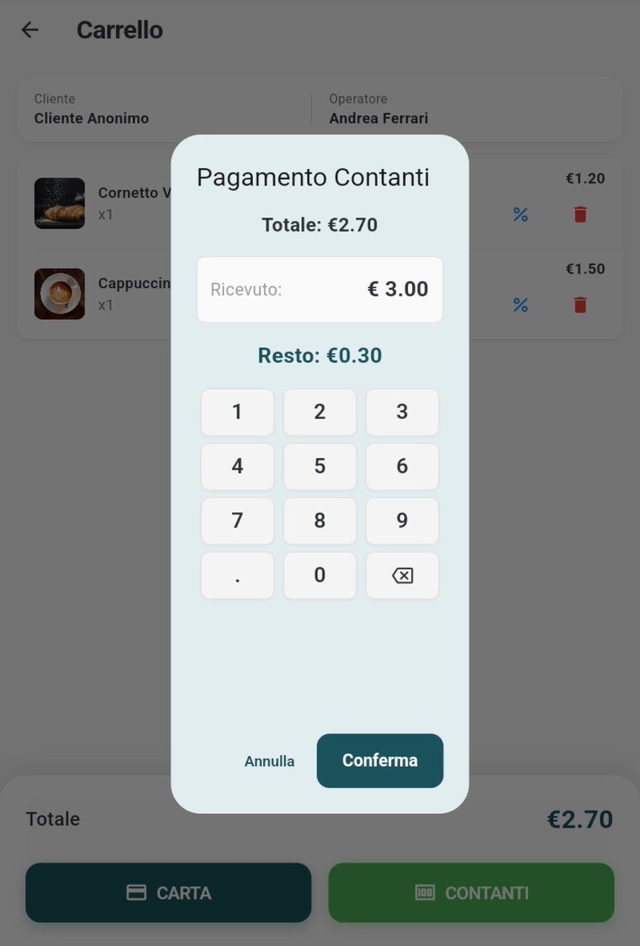 Pagamento in contanti con calcolo del resto