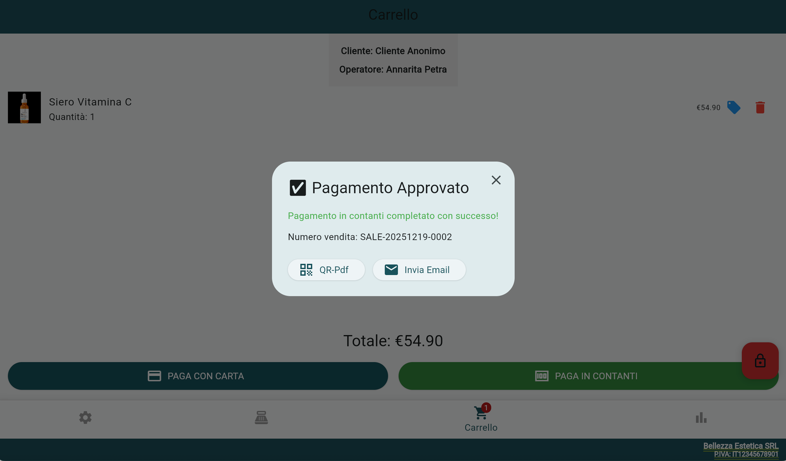 Pagamento approvato e ricevuta